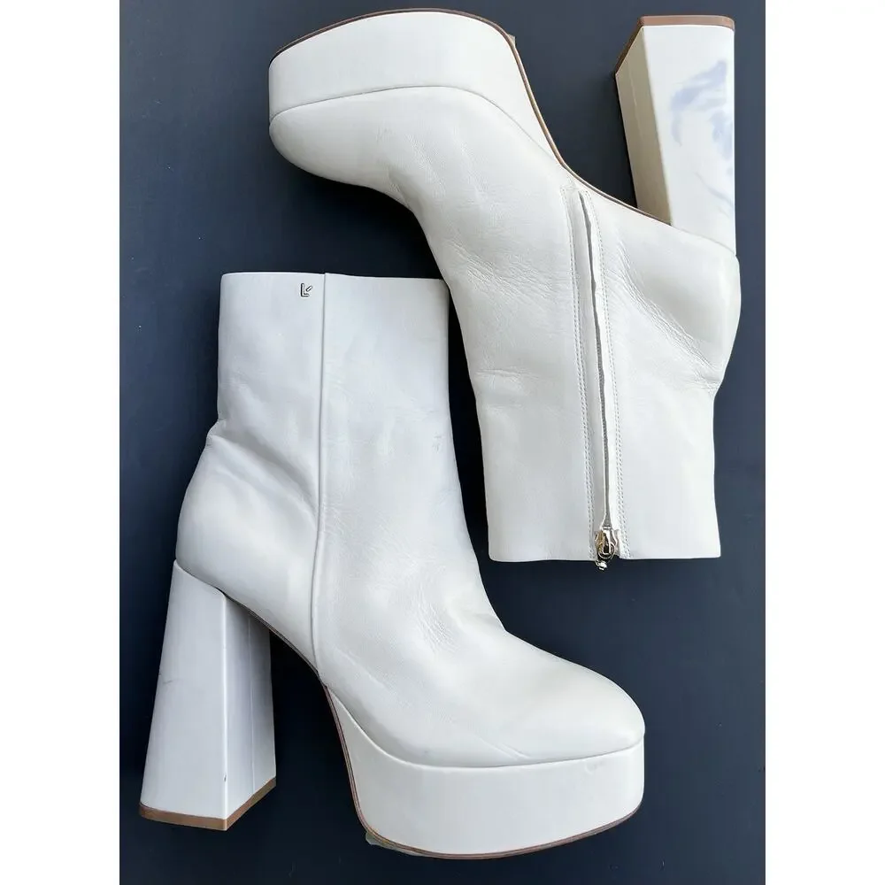 Larroudé Dolly Platform High Heel Booties Ivory Women's Size 9.5 US